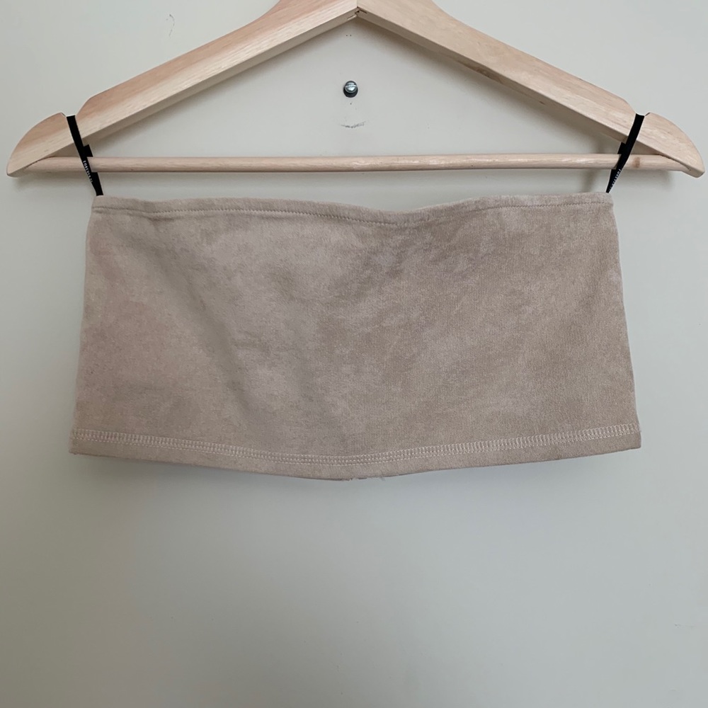 Beige Cropped Suede Bandeau Top W/ Side Cutouts